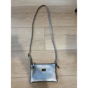 Liz Soto Ella Womens Crossbody Leather Purse with Wrist Strap Pewter